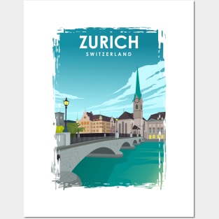 Zurich Vintage Minimal Travel Poster Posters and Art